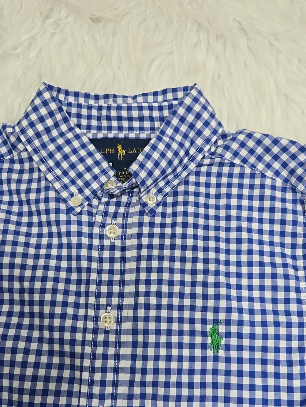 Ralph Lauren Blue and White Gingham Button-Down Shirt
